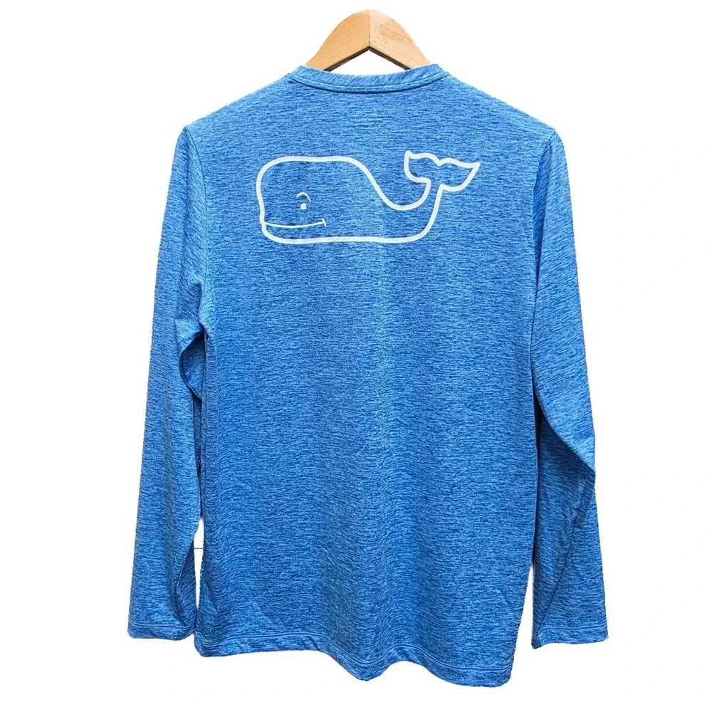 Vineyard Vines Boys XL 18 Performance Shirt Blue Heathered Whale Tee Long Sleeve - Picture 3 of 5